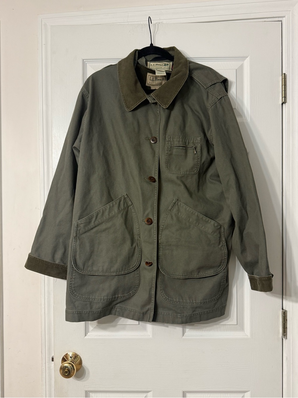 Vintage L.L.Bean Women’s Barn Coat Field Jacket Olive Green Cotton Chore Coat XL - Picture 2 of 4